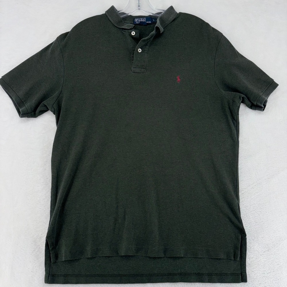 VTG Ralph Lauren Mens Large Forest Green Cotton Polo Shirt Maroon Pony Y2K Prep